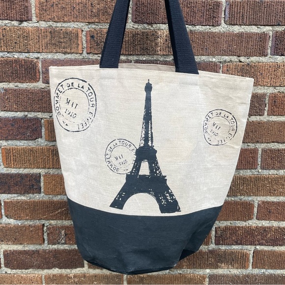 vintage MAI 1910 Sommet de la Tour Eiffel Jute Fiber Tote Bag - Picture 1 of 10